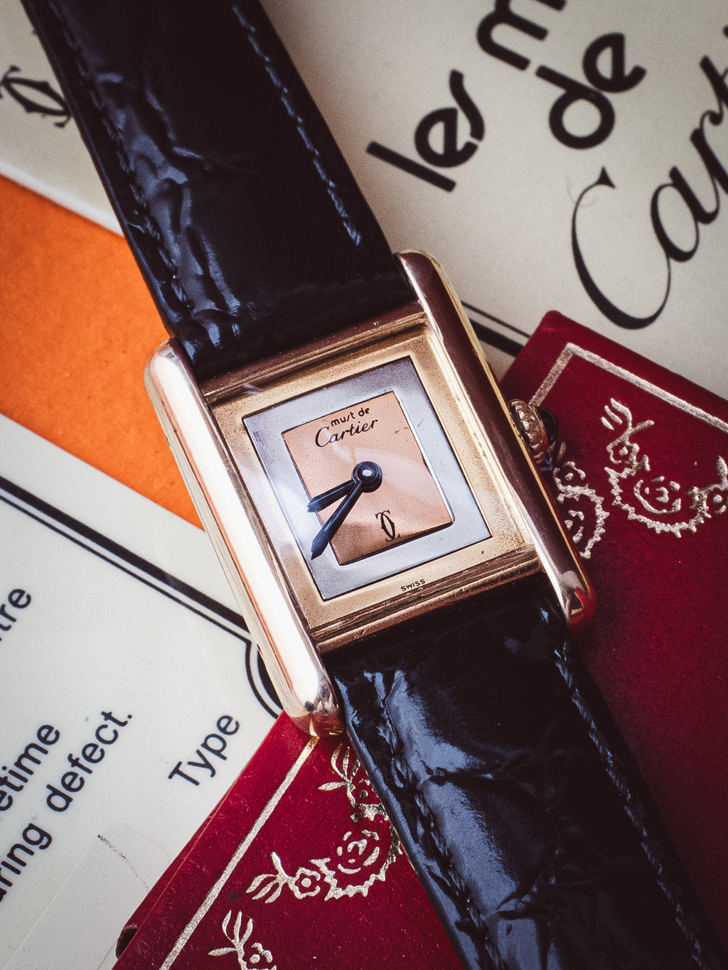 No. 129 Cartier Tank Vermeil Manual Wind 'Trinity' Dial